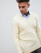 Asos Design Cotton V-neck Sweater In Pale Yellow - Yellow