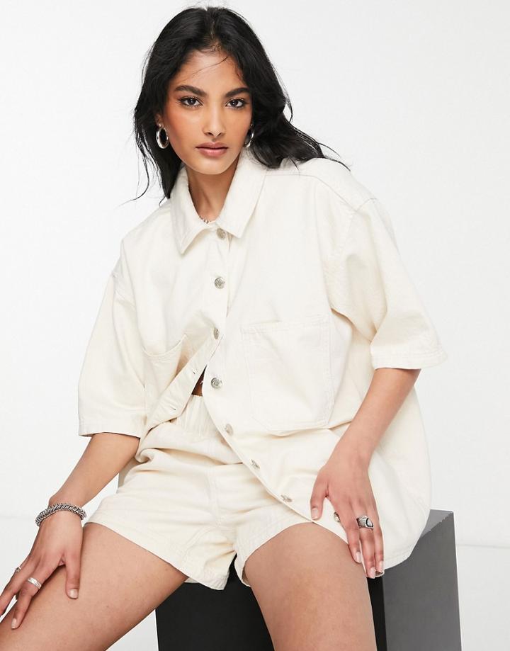 Topshop Lightweight Denim Shirt In Ecru - Part Of A Set-white