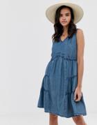 Esprit Chambray Denim Smock Dress-blue