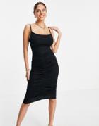 Asos Design Contour Cami Ruched Midi Dress In Black