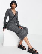 Asos Design Tall Knit Button Up Midi Dress In Space Dye-gray