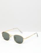 Asos Design Oval Metal Sunglasses With Polarised Lens - Gold