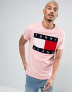 Tommy Jeans 90s Flock Logo T-shirt M1 In Pink - Pink