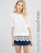 Asos Petite Jumper In Pointelle With Crochet Trim - Cream