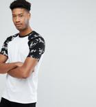 Asos Design Tall T-shirt With Floral Printed Raglan Sleeve - White