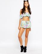 Jaded London Festival High Rise Shorts With All Over Cactus Print - Multi
