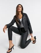 River Island Double Zip Faux Leather Moto Jacket In Black