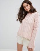 Moon River Fray Twist Sweater - Pink