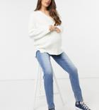 Asos Design Maternity Oversized Sweater With V Neck In Cream-white