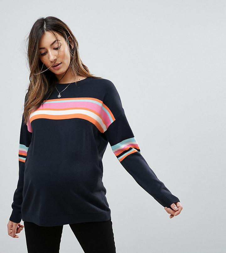 Asos Maternity Sweater With Crew Neck In Color Block Multi Stripe - Multi