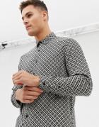 New Look Regular Fit Shirt With Mono Tile Print In Black - Black