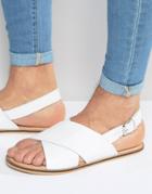 Asos Sandals In White Leather With Cross Over Strap - White