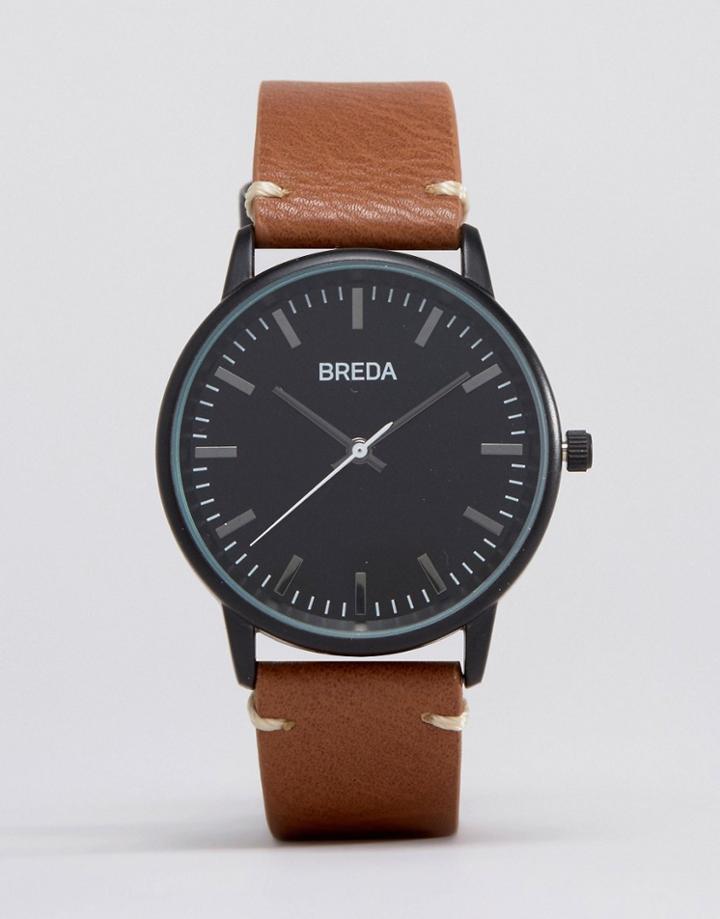 Breda Zapf Tan Leather Watch With Black Dial - Tan