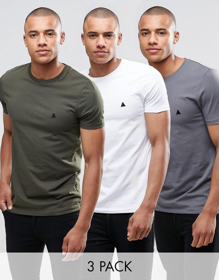 Asos 3 Pack Muscle T-shirt With Logo Save 21% In White/gray/khaki