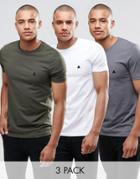 Asos 3 Pack Muscle T-shirt With Logo Save 21% In White/gray/khaki