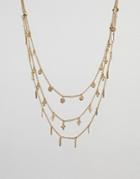 Asos Design Multirow Necklace With Mixed Charms In Gold - Gold