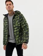 Pull & Bear Puffer Jacket With Hood In Khaki - Green