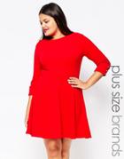 Club L Plus Skater Dress With Button Sleeves - Red