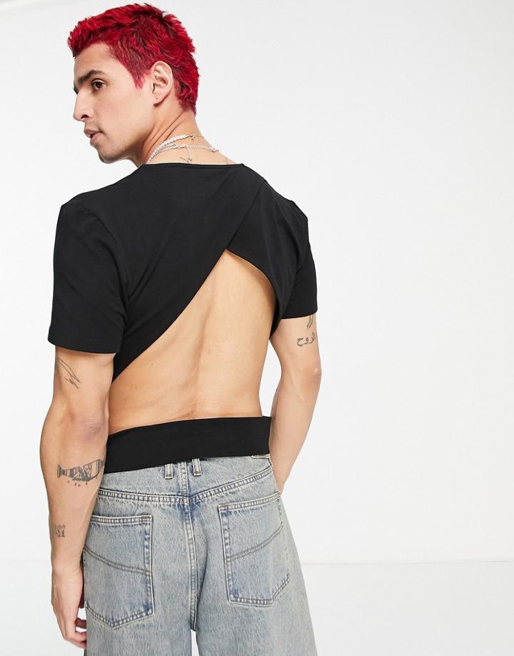 Asos Design Muscle Crop T-shirt With Back Cut Out And Strap In Black