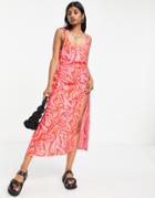 Asos Design Linen Scoop Neck Maxi Sundress With Split In Swirl Heart Print-multi