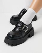 Asos Design Motive Leather Lace Up Flat Shoes In Black