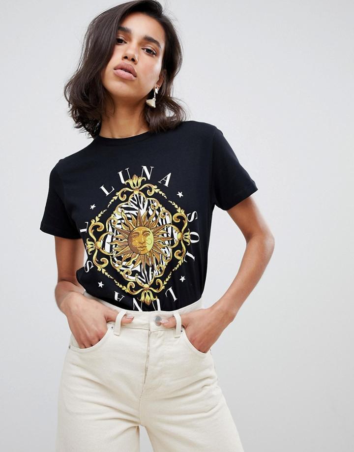 Asos Design T-shirt With Luna Sol Print - Black