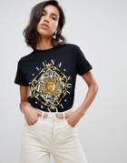 Asos Design T-shirt With Luna Sol Print - Black