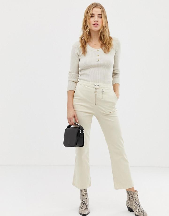 Asos Design Kick Flare Pants With Double Zip In Bone-cream