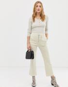 Asos Design Kick Flare Pants With Double Zip In Bone-cream