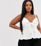 Koco & K Plus Knot Front Cami Swing Top In Ivory - White