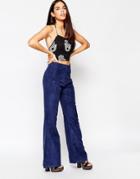 Motel Lexi Flared Pants In Faux Suede - Blue