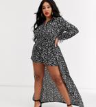 In The Style X Stephsa Plus Long Sleeve Printed Jumpsuit With Removable Skirt