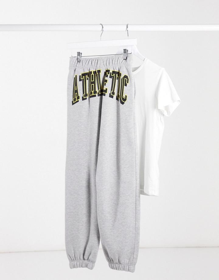 Weekday Corinna Organic Cotton Blend Printed Sweatpants In Gray-grey