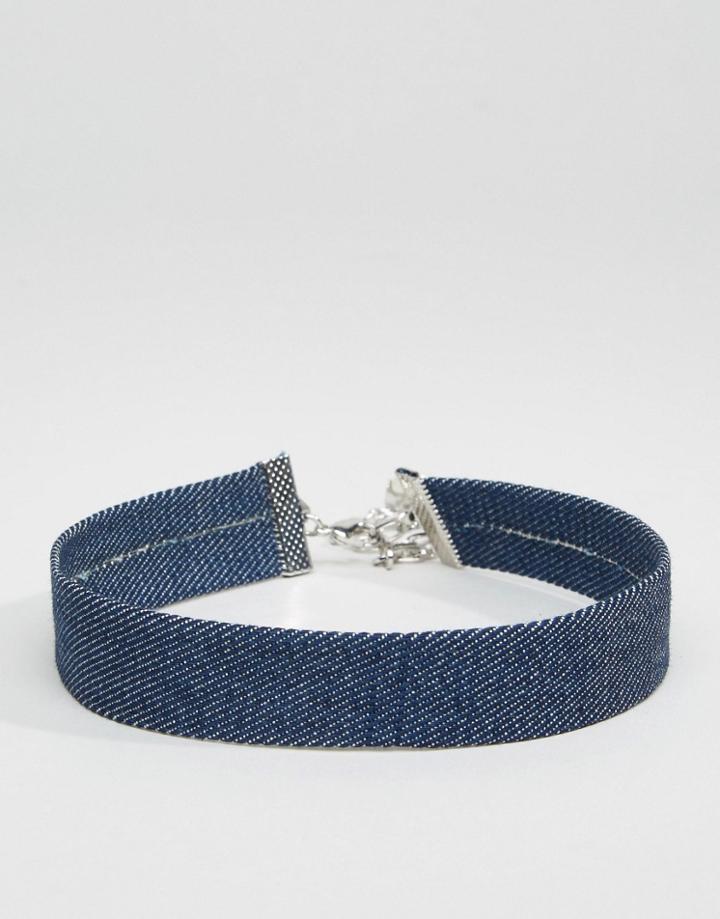 Asos Denim Choker Necklace - Blue