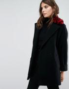 Helene Berman Yummy Coat With Faux Fur Leopard Collar - Red