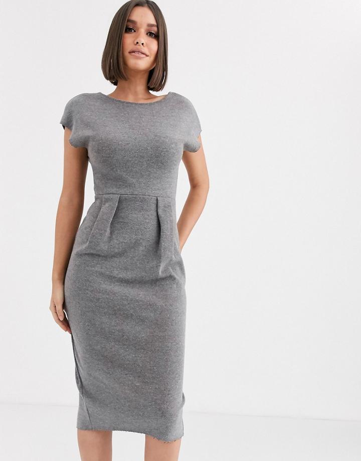 Asos Design Super Soft V Back Pencil Dress - Gray