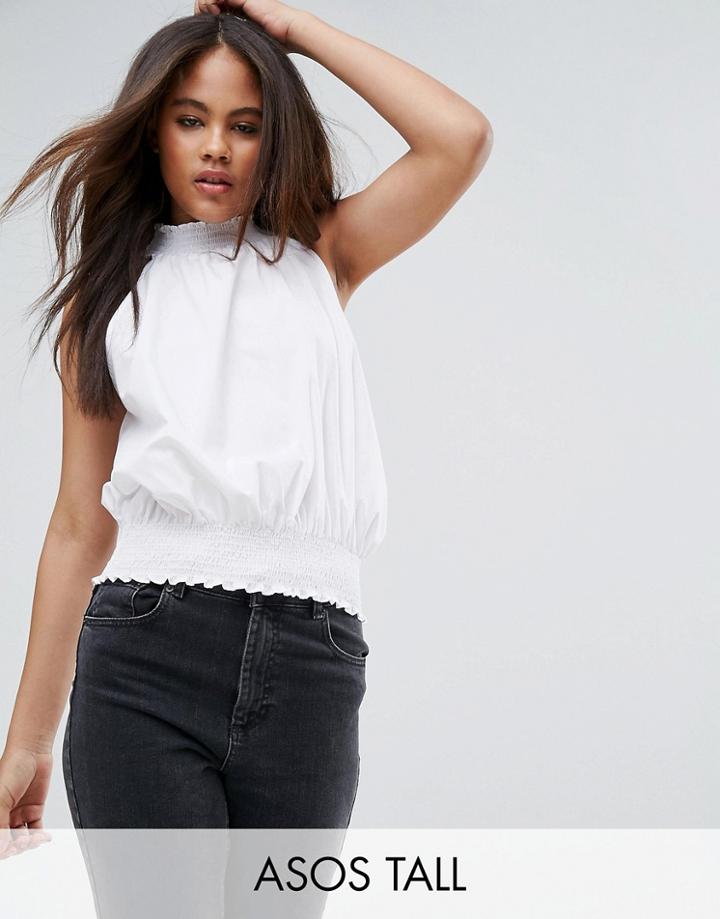 Asos Tall Cotton Shell Top With Shirring Detail - White