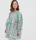 Sister Jane Oversized Smock Dress With Ruffle Detail In Grid Check - Pink