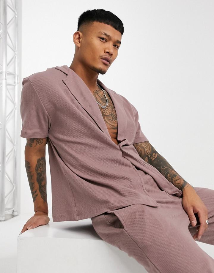 Asos Design Waffle Wrap Revere Collar Polo In Washed Purple