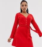 Asos Design Petite Super Soft Rib Fallen Shoulder Mini Dress-red