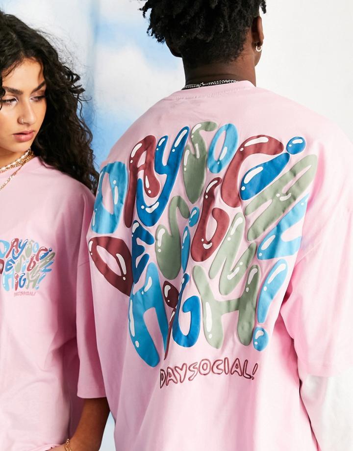 Asos Daysocial Unisex Oversized T-shirt With Back Graphic Logo Print In Pink