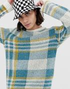 Asos Design Oversized Textured Check Sweater In Ecru-multi