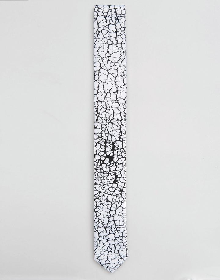 Asos Slim Tie In Cracked Print In White - White