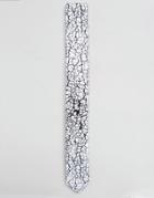 Asos Slim Tie In Cracked Print In White - White