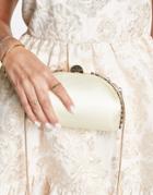 True Decadence Champagne Satin Half Moon Clutch Bag With Crystal Embellishment-neutral
