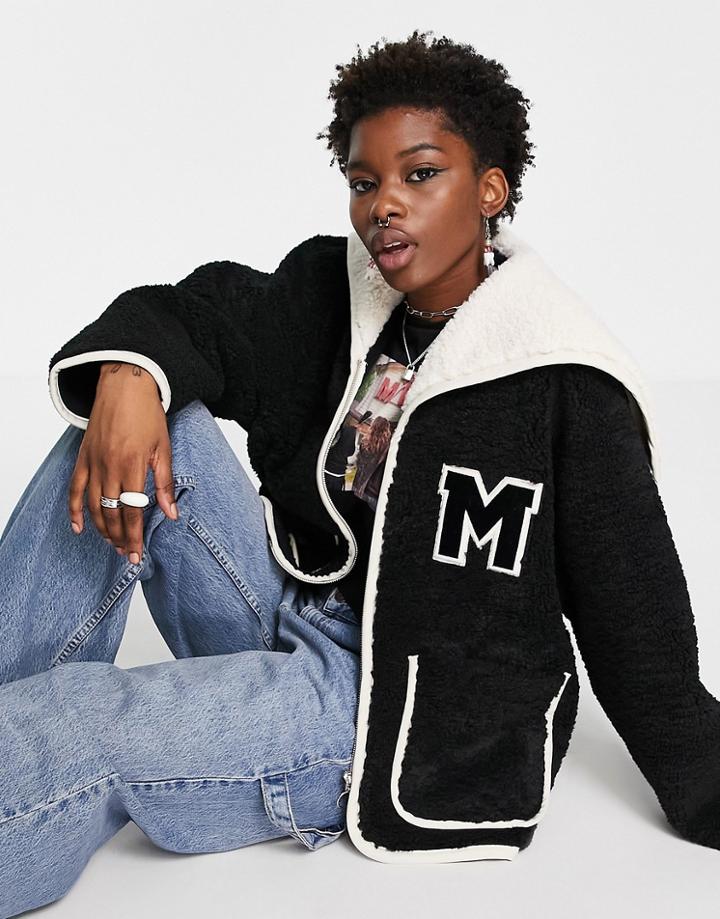 Urban Revivo Oversized Varsity Jacket In Black