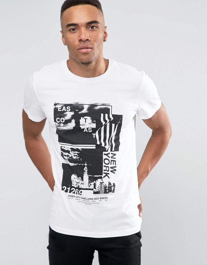 New Look T-shirt In White With Collage Print - White