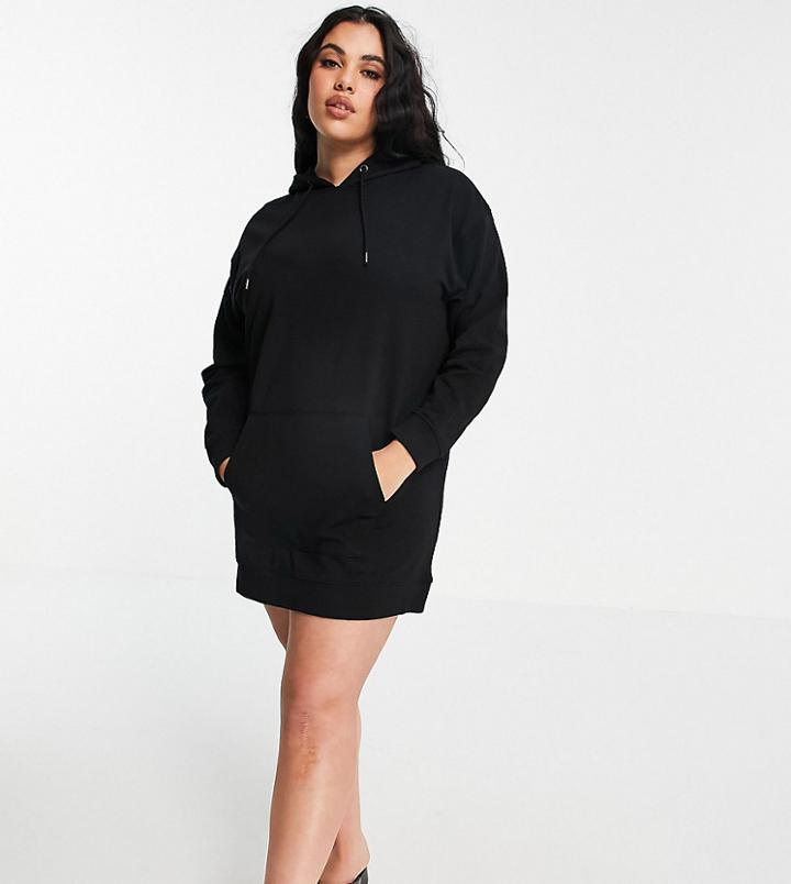 Brave Soul Plus Raku Hooded Sweater Dress In Black