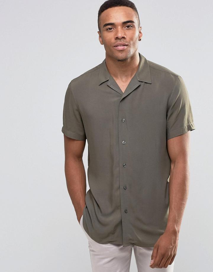 New Look Shirt With Revere Collar In Khaki In Regular Fit - Green