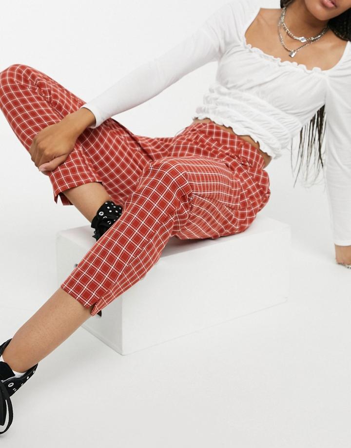 Heartbreak Tailored Peg Leg Pants In Rust Windowpane Check-orange